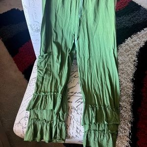 Drawstring Green Ruffled pants